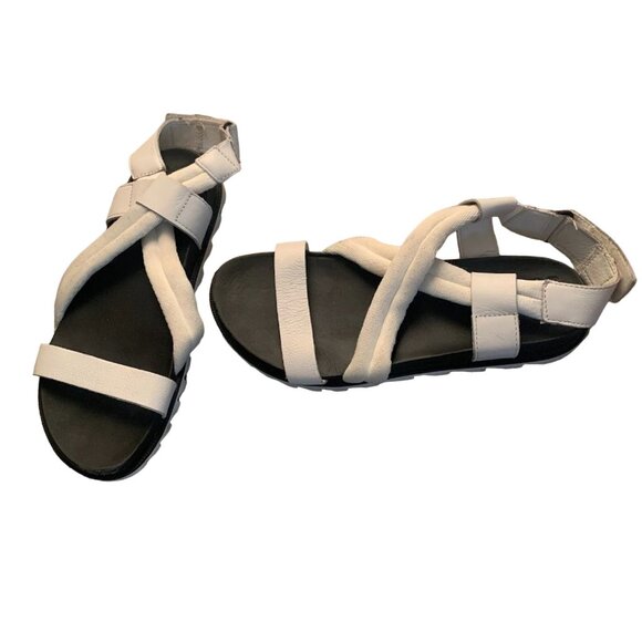 SOREL WOMEN'S ROAMING DECON LEATHER PLATFORM SANDALS SEA SALT WHITE 6.5-NICE! - Picture 6 of 9